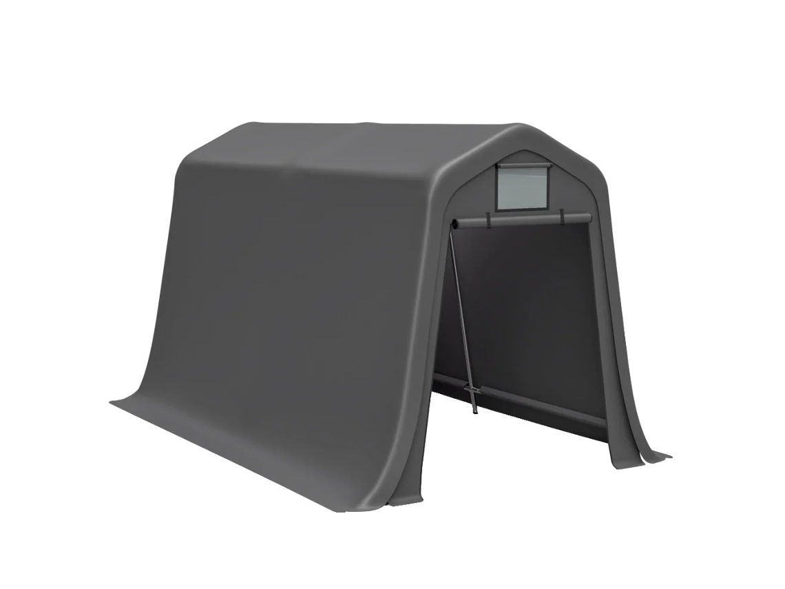 Cochera, material impermeable, estructura de acero resistente, color gris, 2,1 x 3,6 metros.