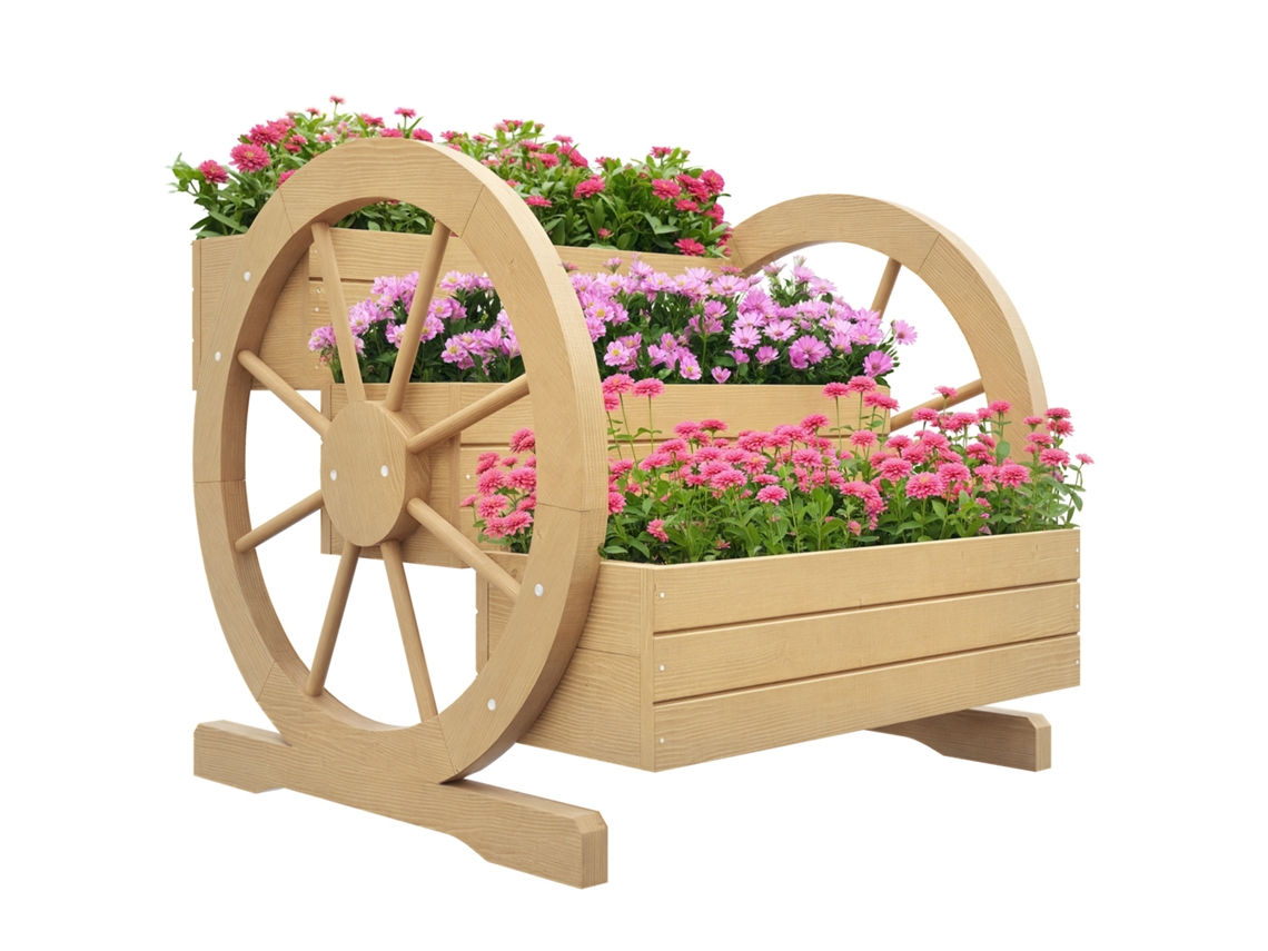 Macetero cuadrado de 3 niveles, 62x61x57cm, madera de abeto | Sin marca