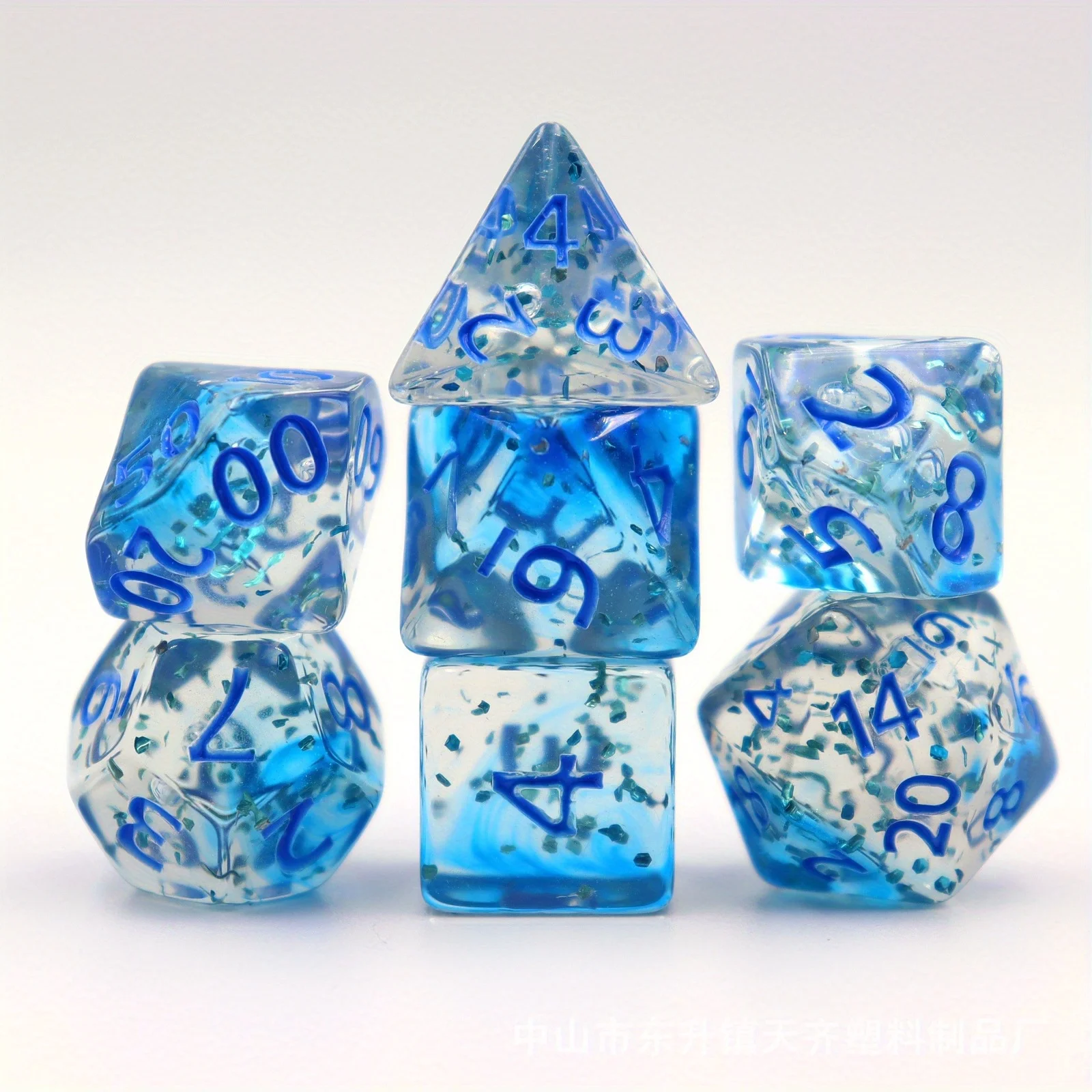 Juego De Dados Dnd De 7 Piezas (azul) Estilo Cristal, Dados Multifacéticos Para Juegos De Mesa