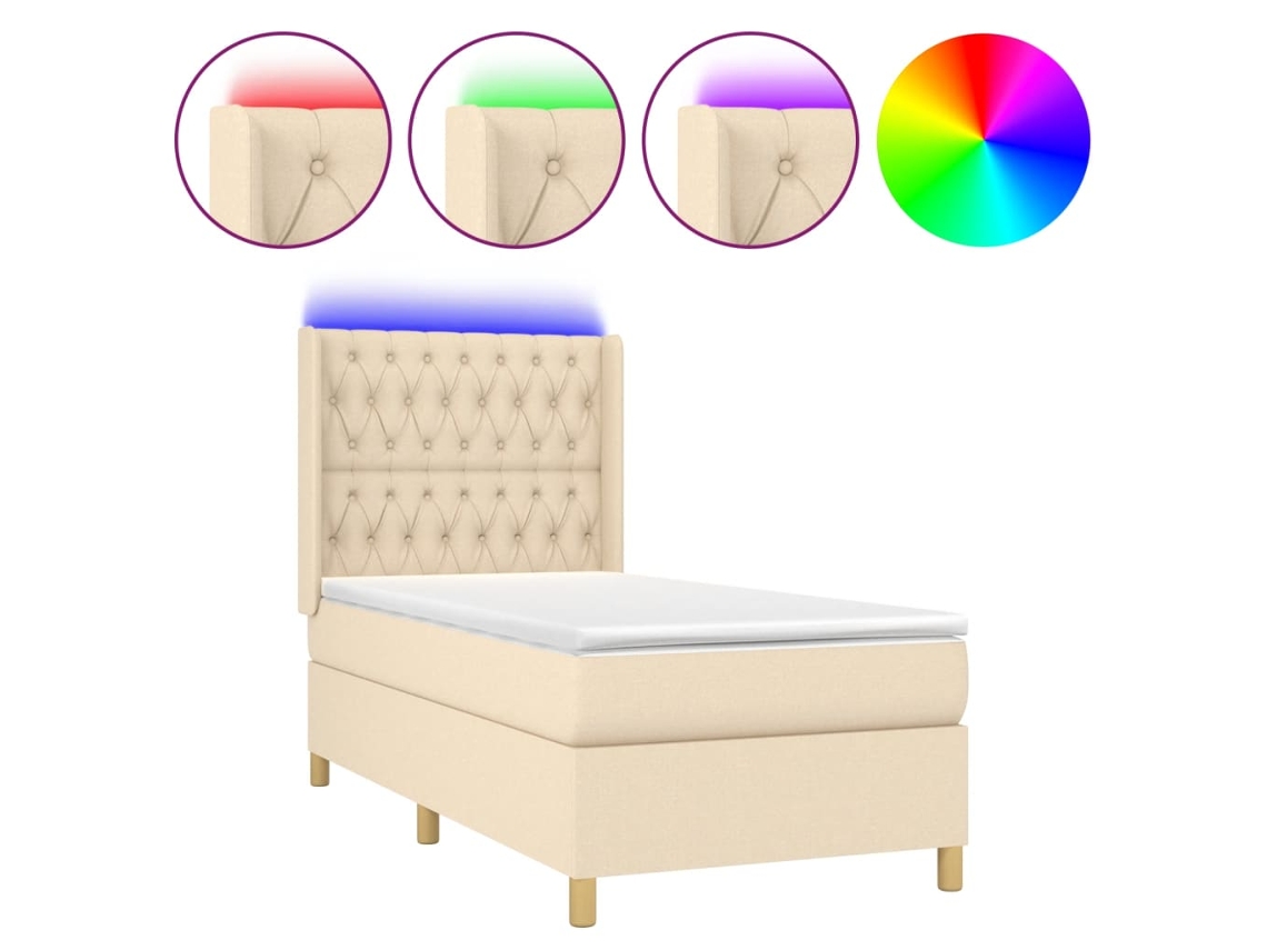 Maison Exclusive - Cama Box Spring Colchón Y Luces Led Tela Color Crema 90x190 Cm