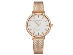 Reloj De Cuarzo Yolako Para Mujer Con Correa De Plástico Marrón Y Oro Rosa.
