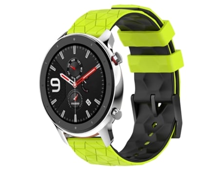 Correa de reloj inteligente para Amazfit GTR 4 Pro 22 mm Textura de fútbol Correa de silicona bicolor (verde lima + negro)