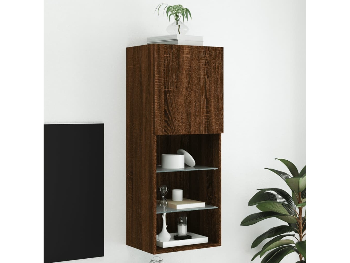 Mueble de TV con luces LED, 40,5 x 30 x 102 cm, roble marrón, DKD HOME DECOR