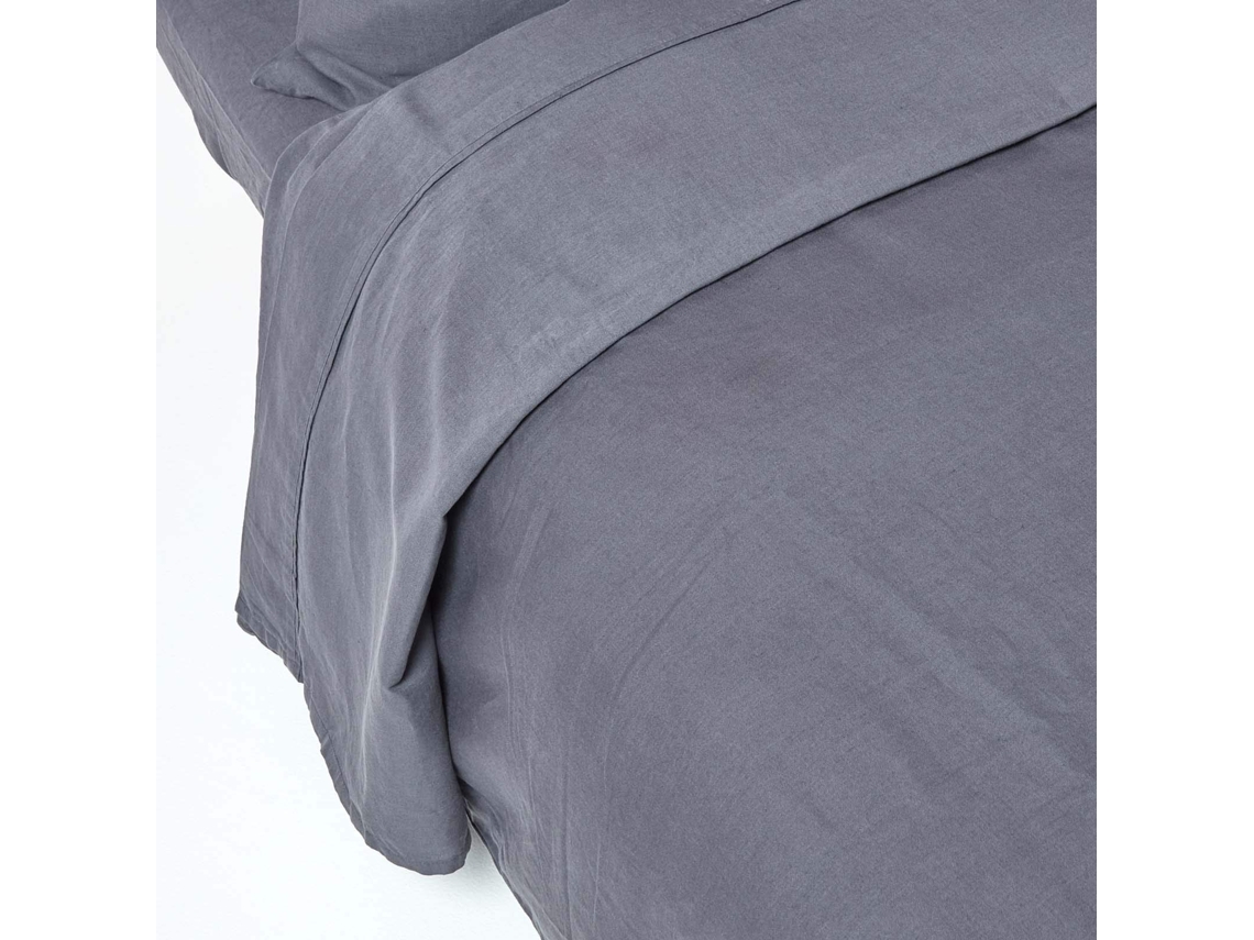 Homescapes Dark Grey Linen Flat Sheet, Single