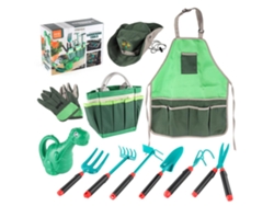 Walshlxq Kit de herramientas de jardinería para niños de 11 piezas: bolsa, pala, rastrillo, gancho, delantal, guantes y regadera - Juguete para exteriores