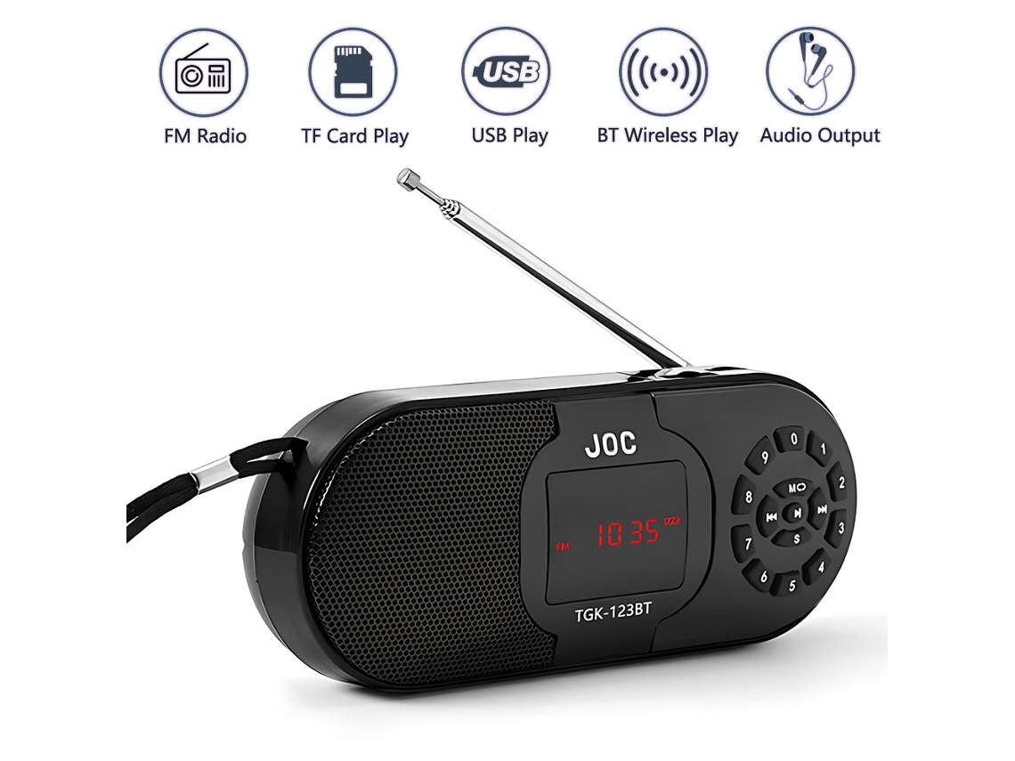 Radio FM digital portátil con altavoz Bluetooth, reproductor MP3, compatible con tarjeta TF, USB, batería recargable y receptor FM. Viewleaf
