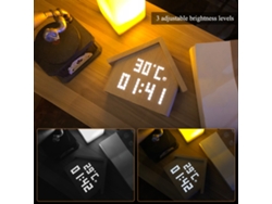 Reloj despertador digital de madera Baok con LED, control de sonido, brillo ajustable e indicadores de temperatura y humedad para dormitorio. Estilo 1.