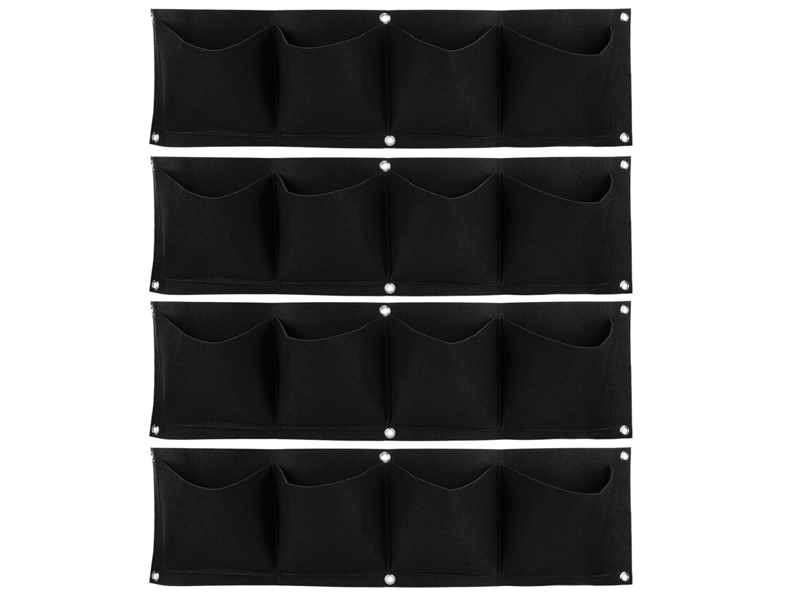 4 Bolsas De Cultivo Colgantes Para Pared, Fieltro Biodegradable, Jardín, 4 Compartimentos, Negro