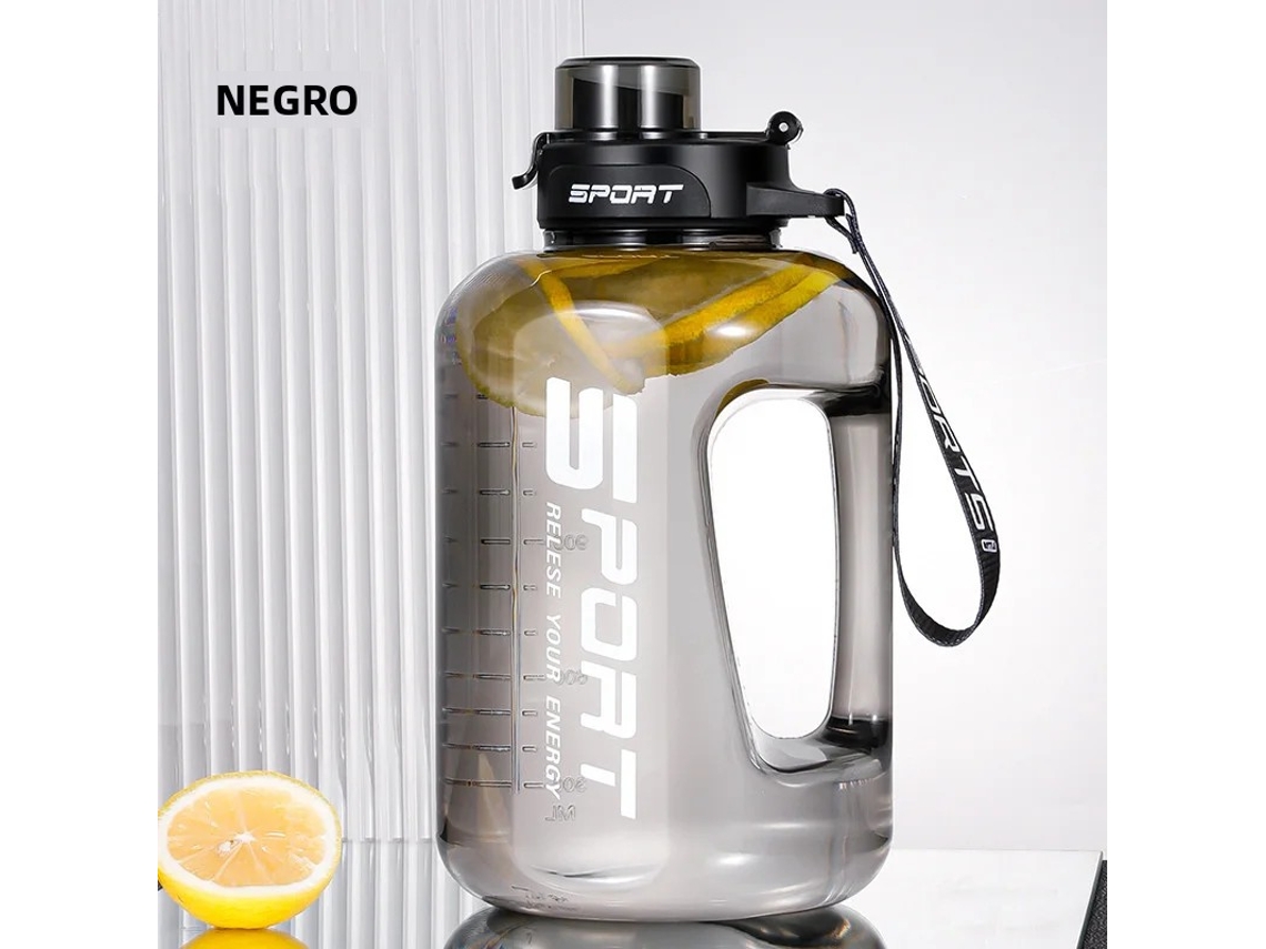 (negro) Botella De Agua Deportiva De 2l Con Tapa Y Pajita, Ecológica Y Libre De Bpa.