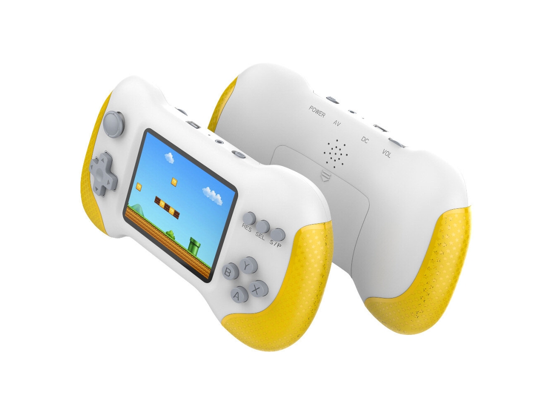 Consola de juegos portátil Yellow-x9m con pantalla HD de 3 pulgadas, 666 juegos integrados, batería de 1200 mAh, salida AV y modo para dos jugadores.