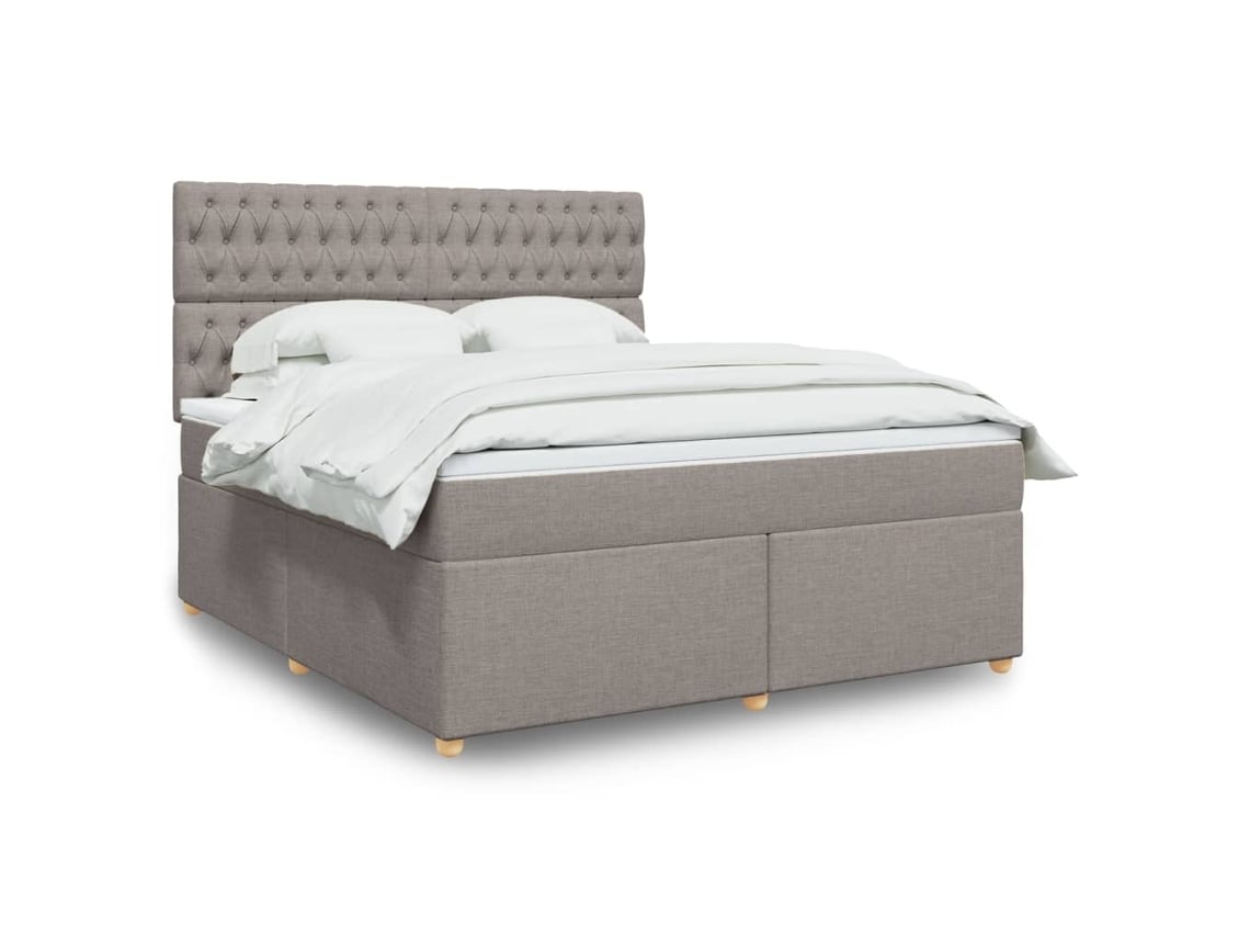 Cama Box Spring Con Colchón Tela Gris Taupe 180x200 Cm