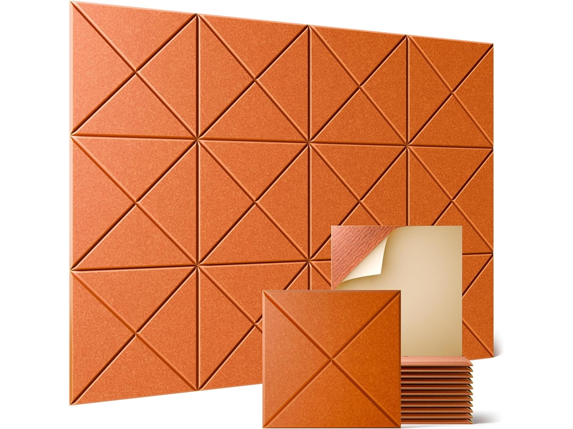 Conjunto De 12 Peças Painéis De Parede Acústicos Autoadesivos Para Casa E Escritório (laranja/30x30cm) Gertiz