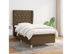 Cama Box Spring Con Colchón Tela Marrón Oscuro 80x200 Cm