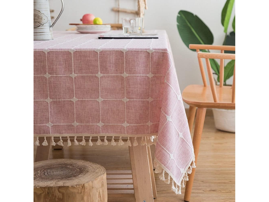 Toalha De Mesa De Linho E Algodão Estilo Japonês Com Listras Rosa.