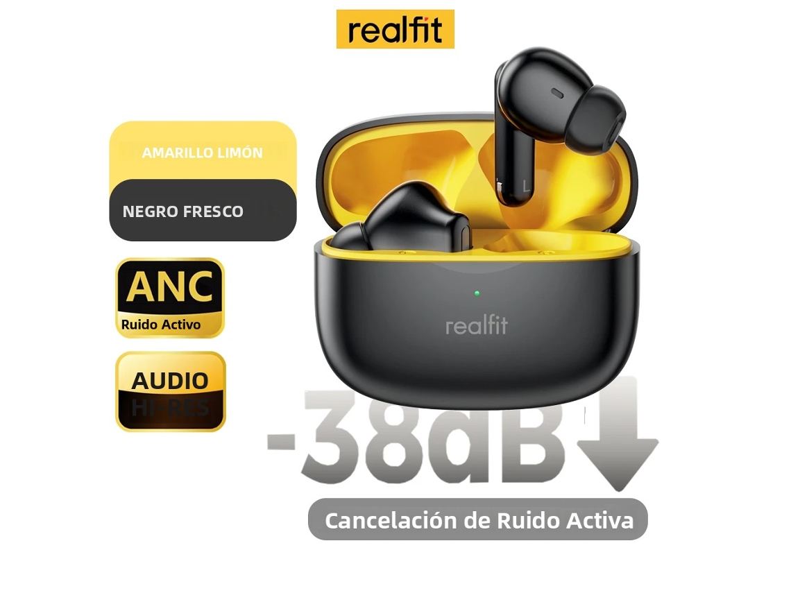 Auriculares Bluetooth (negros) Con Cancelación Activa De Ruido, Función De Llamada Enc Y Graves Estéreo Hifi.