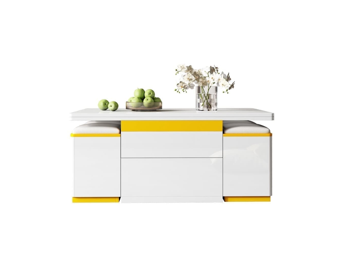 Mesa De Centro Elevable 100x50x43 - Multifuncional Plegable - Blanco Alto Brillo