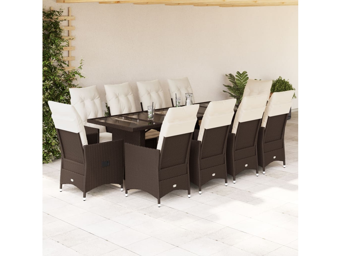 Conjunto de bistró de jardín de 11 piezas con cojines de mimbre marrón de DKD Home Decor