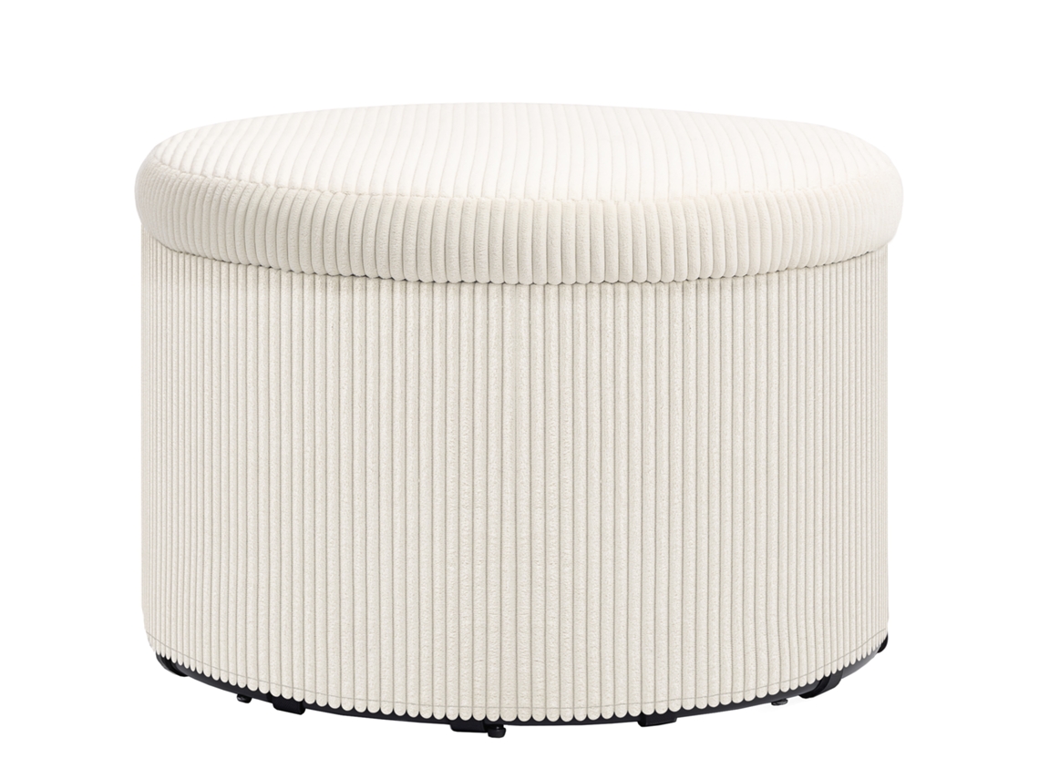 Taburete pequeño con 97 L de espacio de almacenamiento, terciopelo de pana, espuma, reposapiés, color beige.