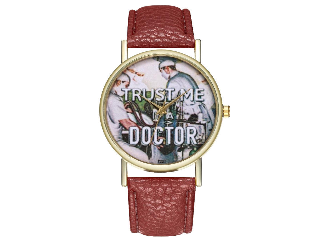 Reloj De Pulsera Unisex De Cuarzo Con Correa Pu Dial Redondo Doctor Zhoulianfa Café
