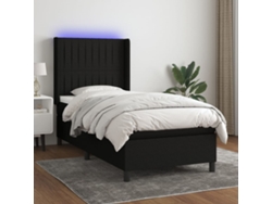 Cama Box Spring Colchón Y Luces Led Tela Negro 90x200 Cm
