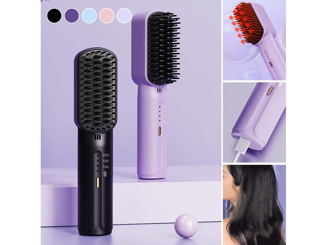 Miniplancha de pelo recargable Nicecee, portátil, ligera y con cepillo para alisar el cabello.