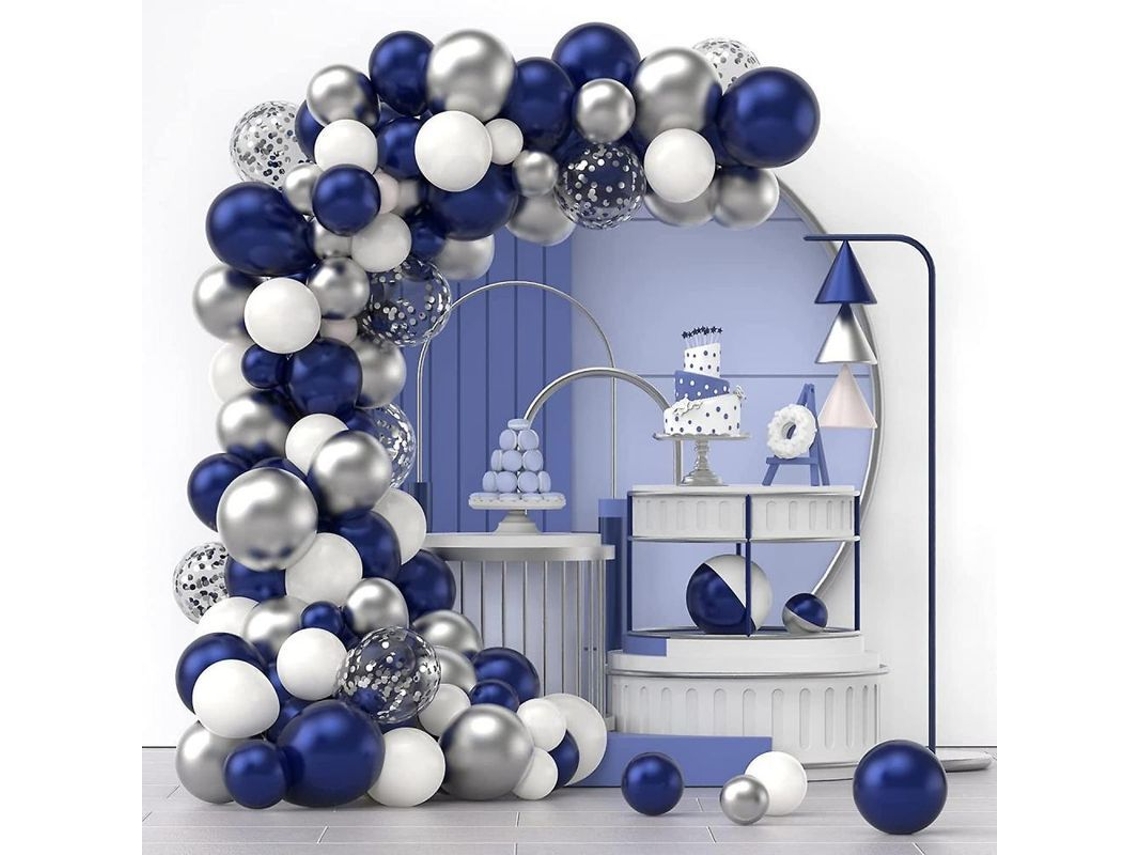 2026-kit De Arco De Globos Confeti Azul Marino Plata Blanco, 120 Piezas Para Graduación Cumpleaños Boda Aniversario