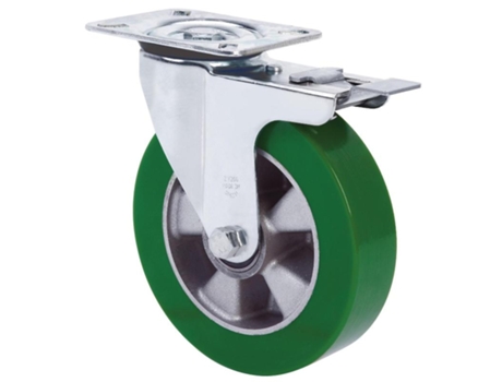 Rueda giratora placa freno 4mm 10zvrfd160-augb aluminio-poliur.verde bolas ALEX