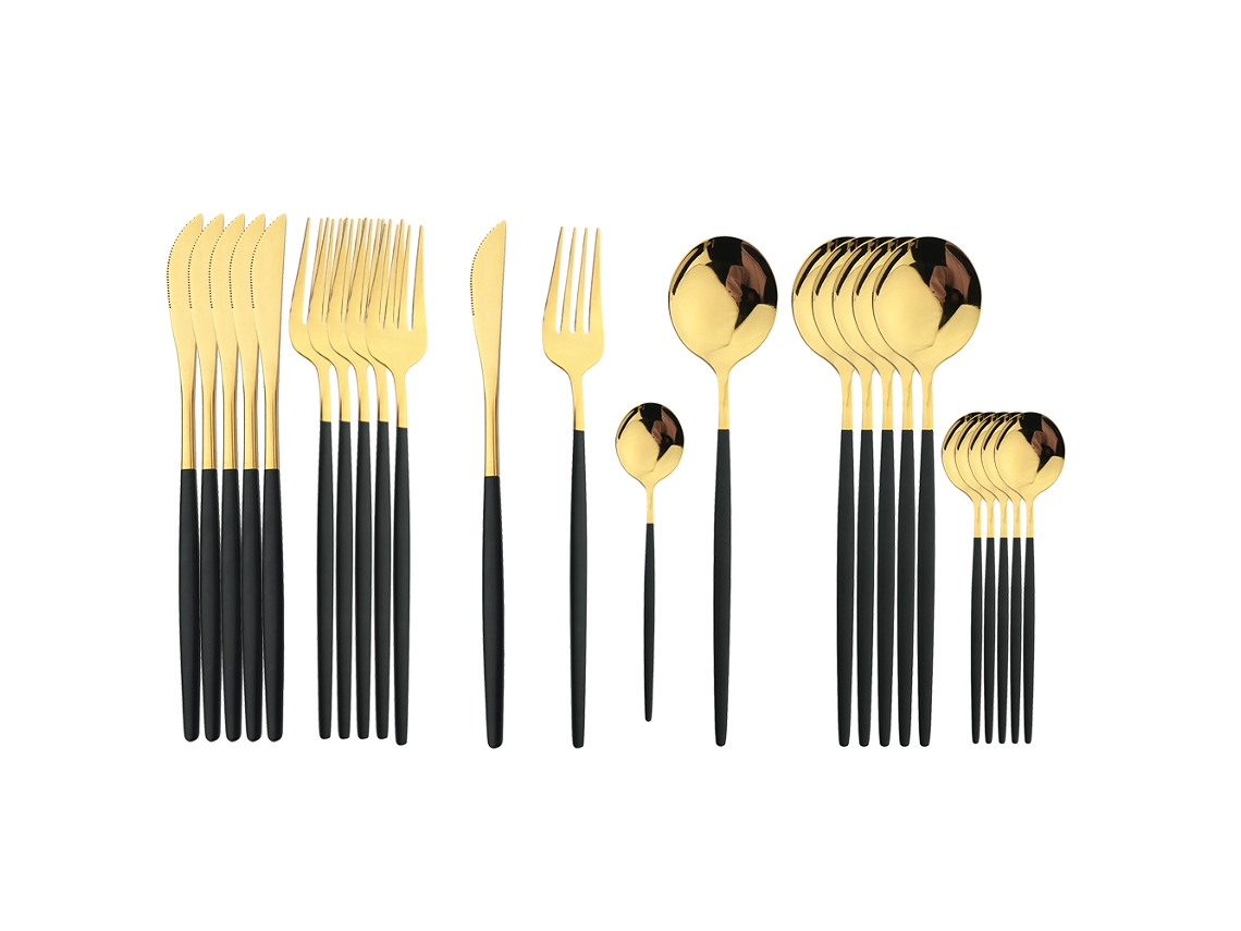 (oro Negro) Juego De Cubiertos De Acero Inoxidable De 24 Piezas, Que Incluye Cuchillo, Cuchara Y Tenedor.