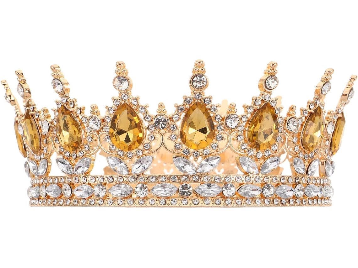 Corona Nupcial Barroca Retro En Oro Y Diadema, Elegante Corona Real.