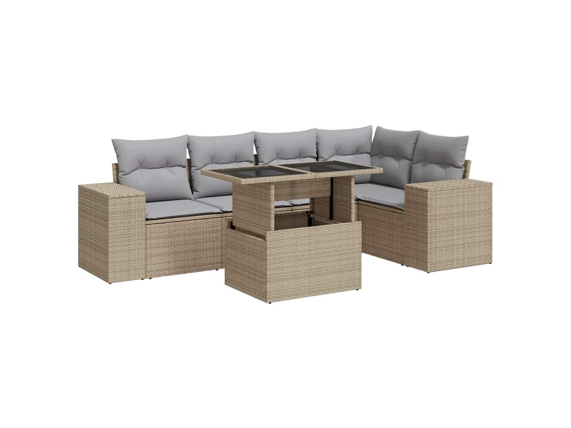 Conjunto 6 De Sofás Para Jardín VIDAXL Beige Poli Ratán(100 x 55 x 73 cm)