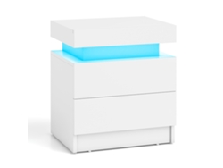 Mesa De Cabeceira Branca Com Led E 2 Gavetas, Design Moderno E Elegante