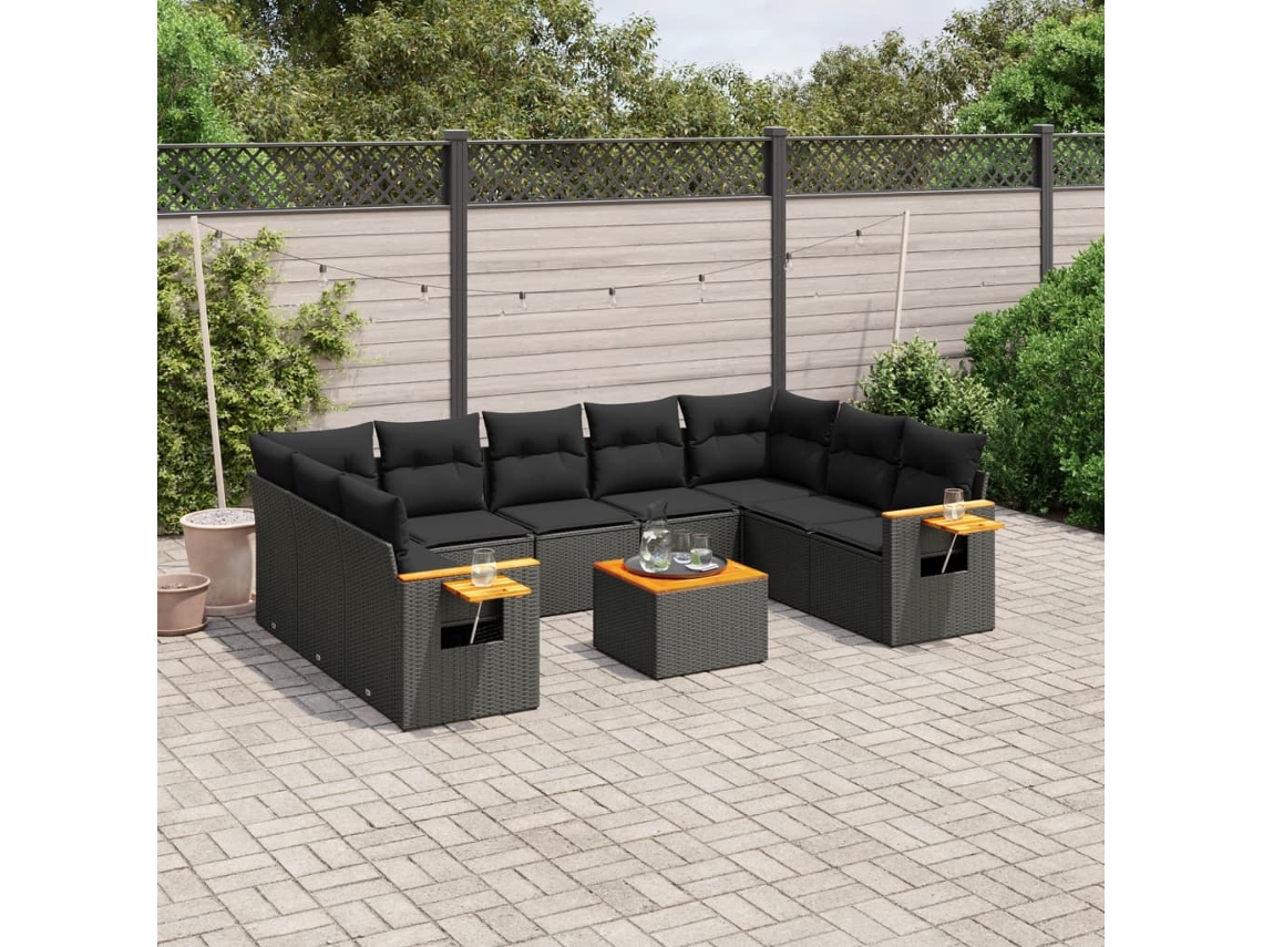 Conjunto de sofás de jardín de 10 piezas DKD Home Decor con cojines de mimbre negros
