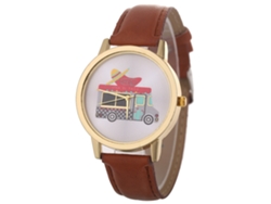 Reloj De Pulsera Unisex De Cuarzo Con Estampado De Coches En Piel Sintética (marrón Oscuro)