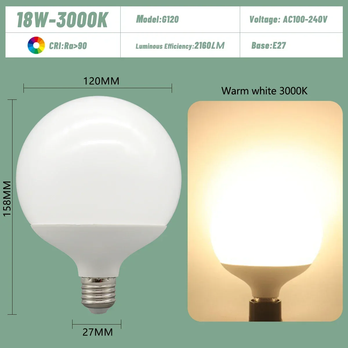 (18w 3000k, 2 Bombillas) Bombillas Led Grandes, E27, Ac100-240v, Iluminación De Bajo Consumo.