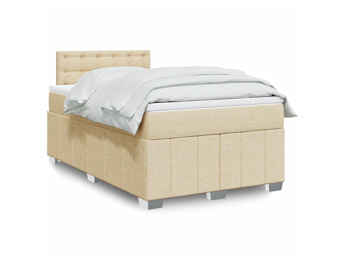 Cama Box Spring Con Colchón Tela Color Crema 120x200 Cm