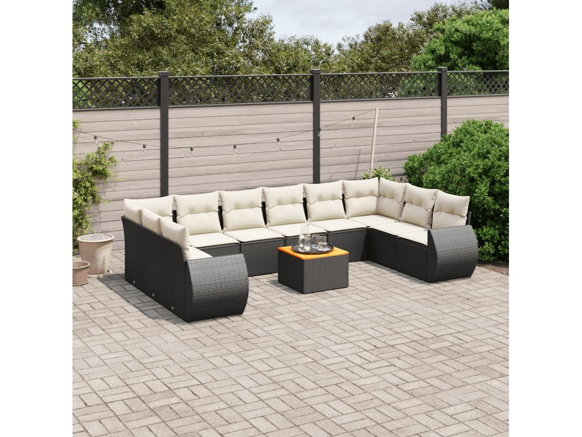 Conjunto de sofá de jardín de 11 piezas con cojines de mimbre sintético negro de DKD Home Decor