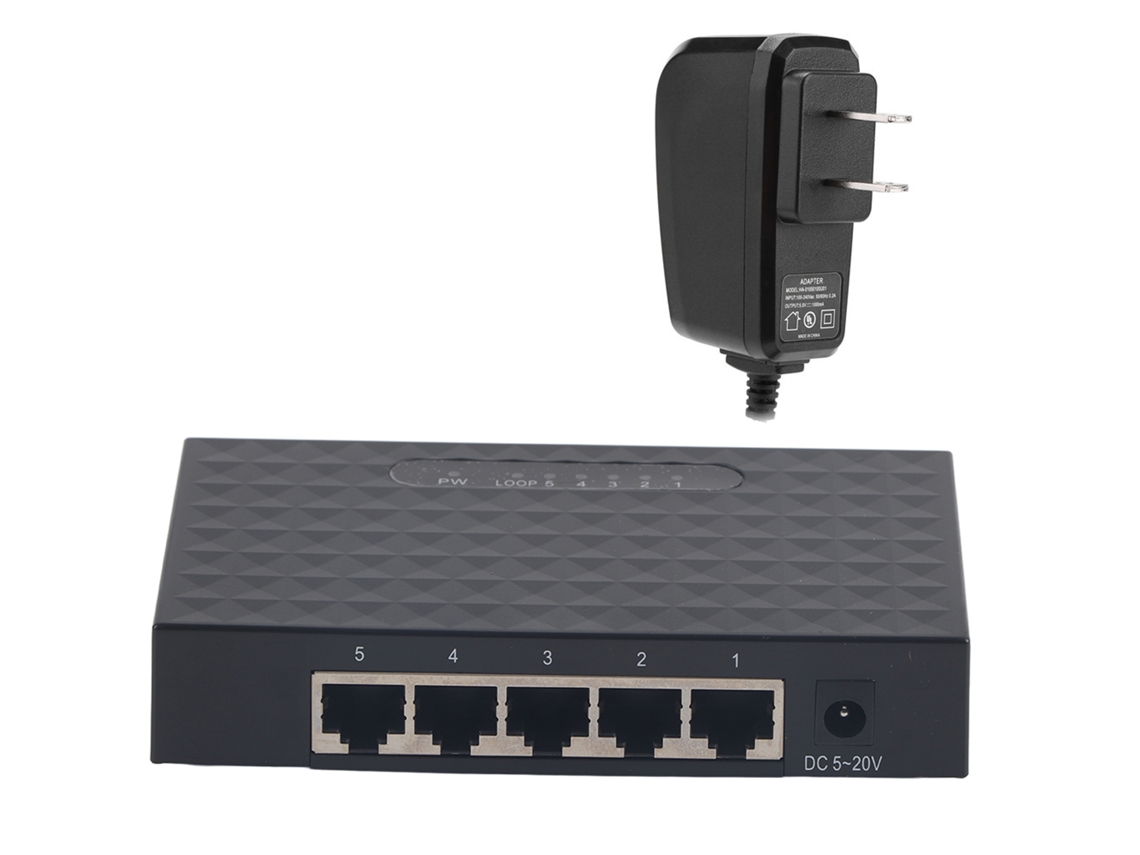 Switch De Rede Gigabit 5 Portas 10/100/1000mbps Ethernet Smart Rj45 Preto Para Casa E Escritório Pequeno