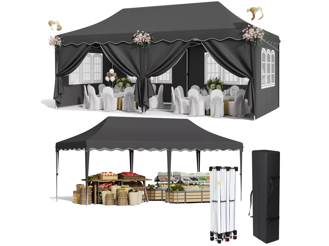 Cenador, diseño impermeable, protección UV, negro.