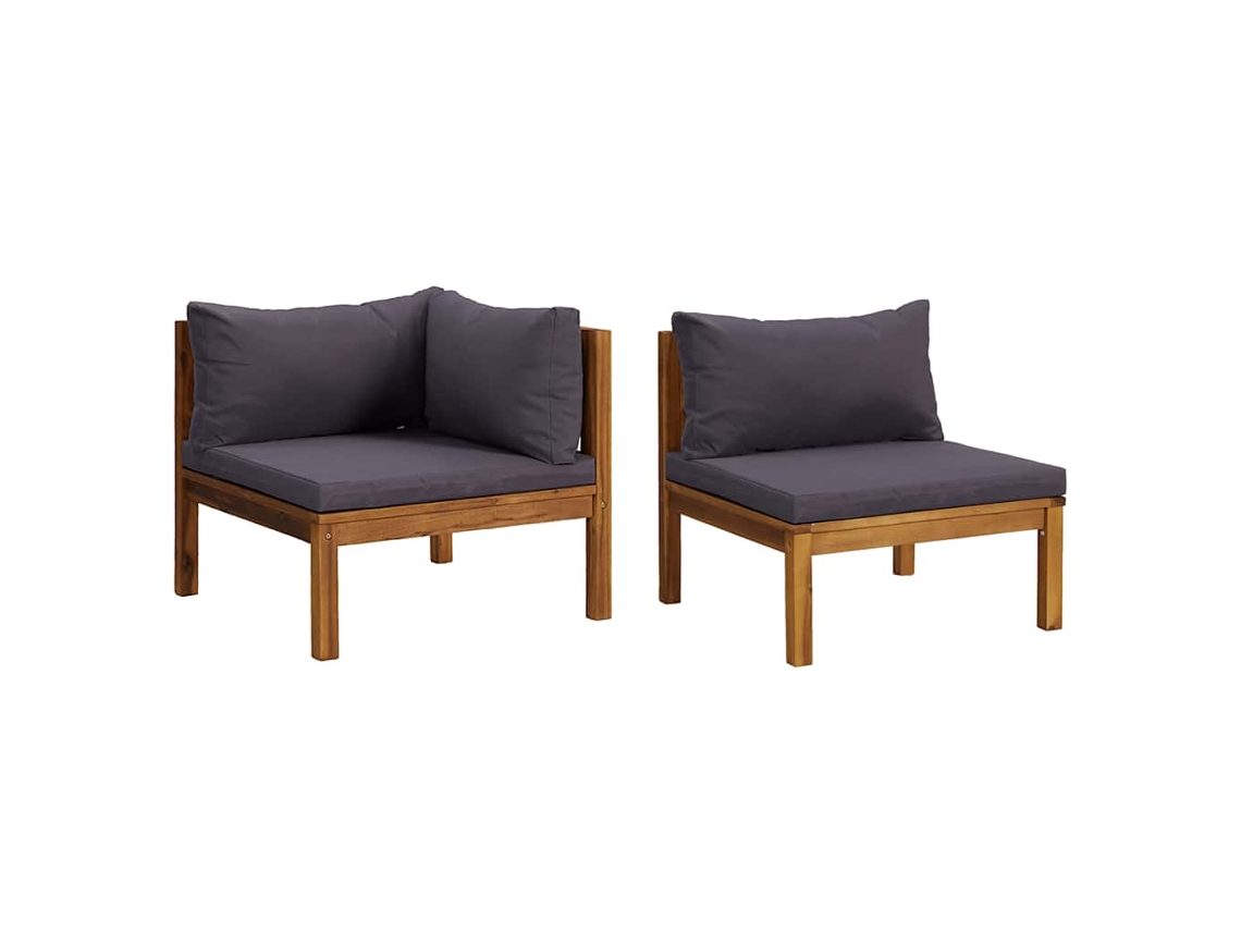 Maison Exclusive - Juego De Sofás 2 Pzas Con Cojines Gris Oscuro Madera De Acacia