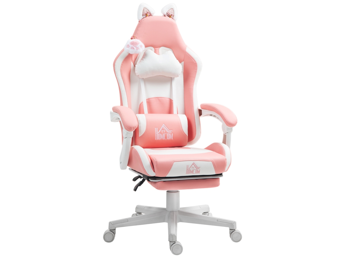 Silla Gaming Orejas Gato Reclinable Reposapiés Rosa Blanco