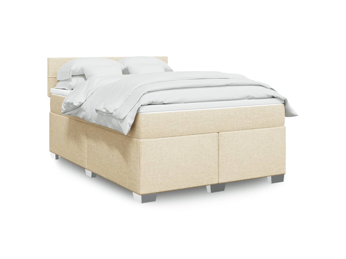 Cama Box Spring Con Colchón Tela Color Crema 160x200 Cm