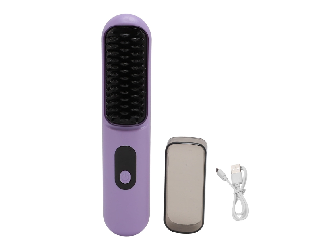Peine Plancha De Pelo Portátil Inalámbrico Recargable Antiestático Tamaño Viaje Morado