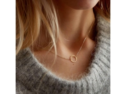 2026-collarbone Necklace 14k Gold Plated Stainless Steel Delicate Circle Pendant For Women Adjustable Chain