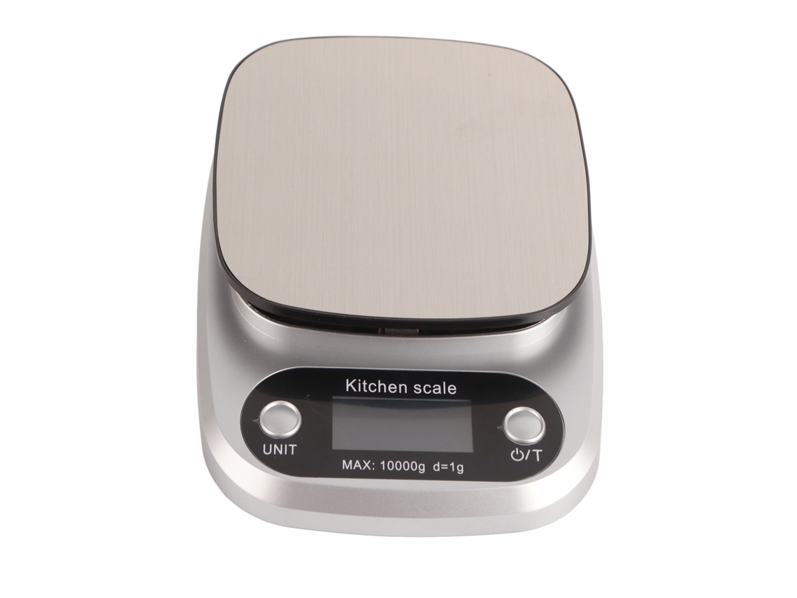 Balanza de cocina digital de 10 kg y 1 g para repostería casera, compacta.