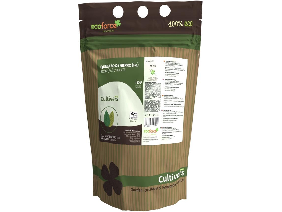 CULTIVERS Quelato de Hierro 1 kg Corrector Ecológico de Hierro para Plantas. Reverdeciente anticlorosis. (6% Fe-EDDHA orto orto 4,8 %)