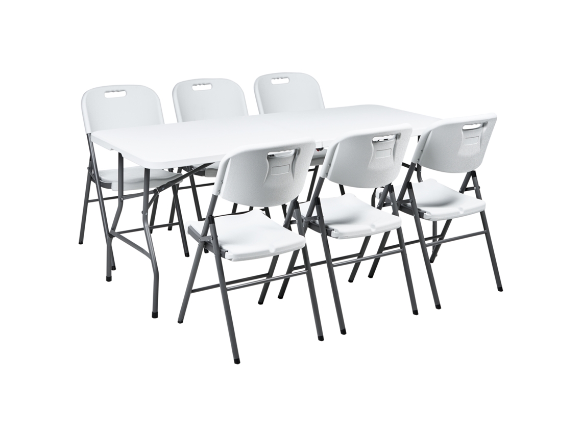 Conjunto de comedor de exterior Beliani Cugnoli de 6 plazas en material sintético blanco 180x74x74