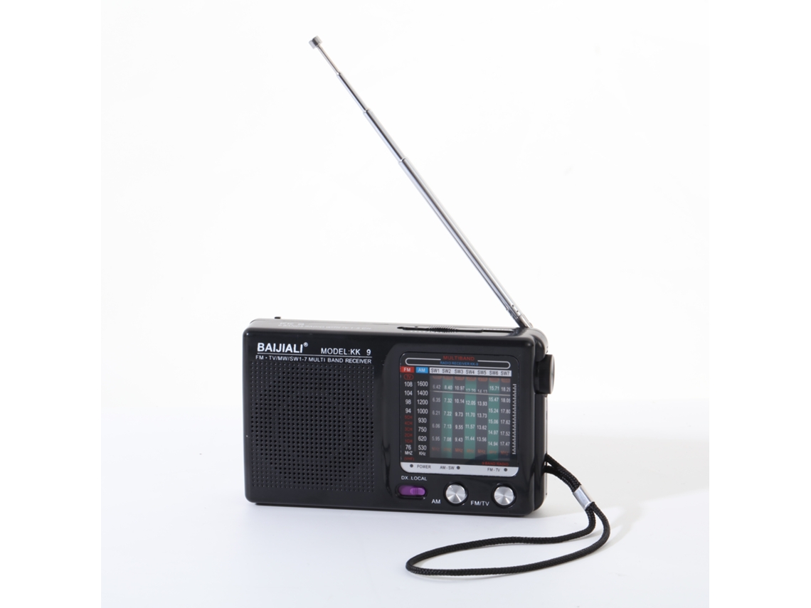 Radio portátil AM FM SW1 7 con altavoz, entrada para auriculares, funciona con 2 pilas AA, color negro.