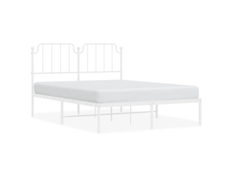 VIDAXL Estructura de cama con cabecero de metal blanco (135x190 cm)