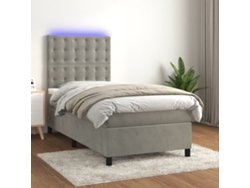 Cama Box Spring Colchón Y Led Terciopelo Gris Claro 90x190 Cm