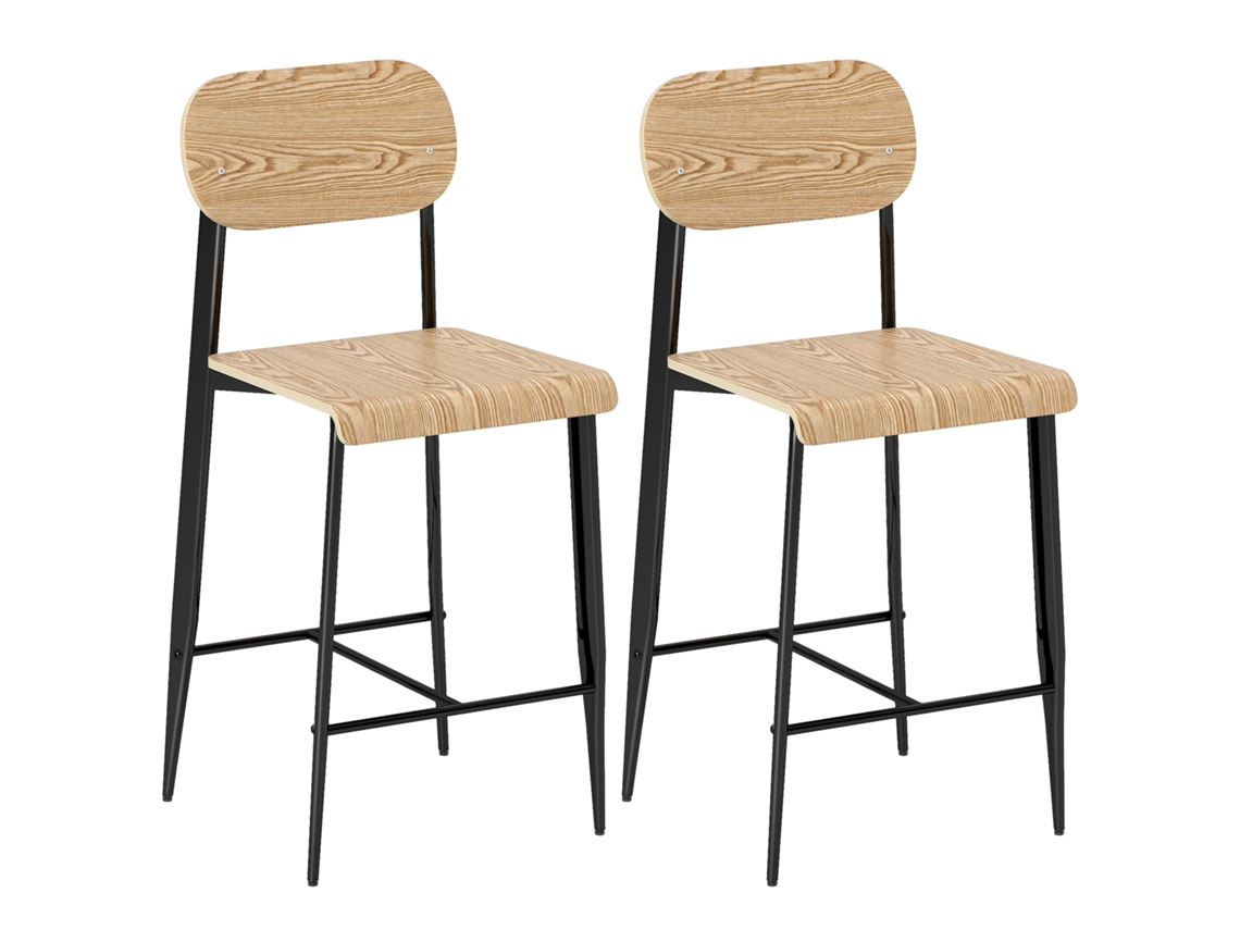 Taburetes Bar Madera Estructura Metal Respaldo Marrón Claro